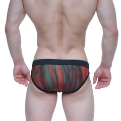 MetroMalenWear swim bikini fire 4920-70 red and green striped mesh briefs with black elastic waistband