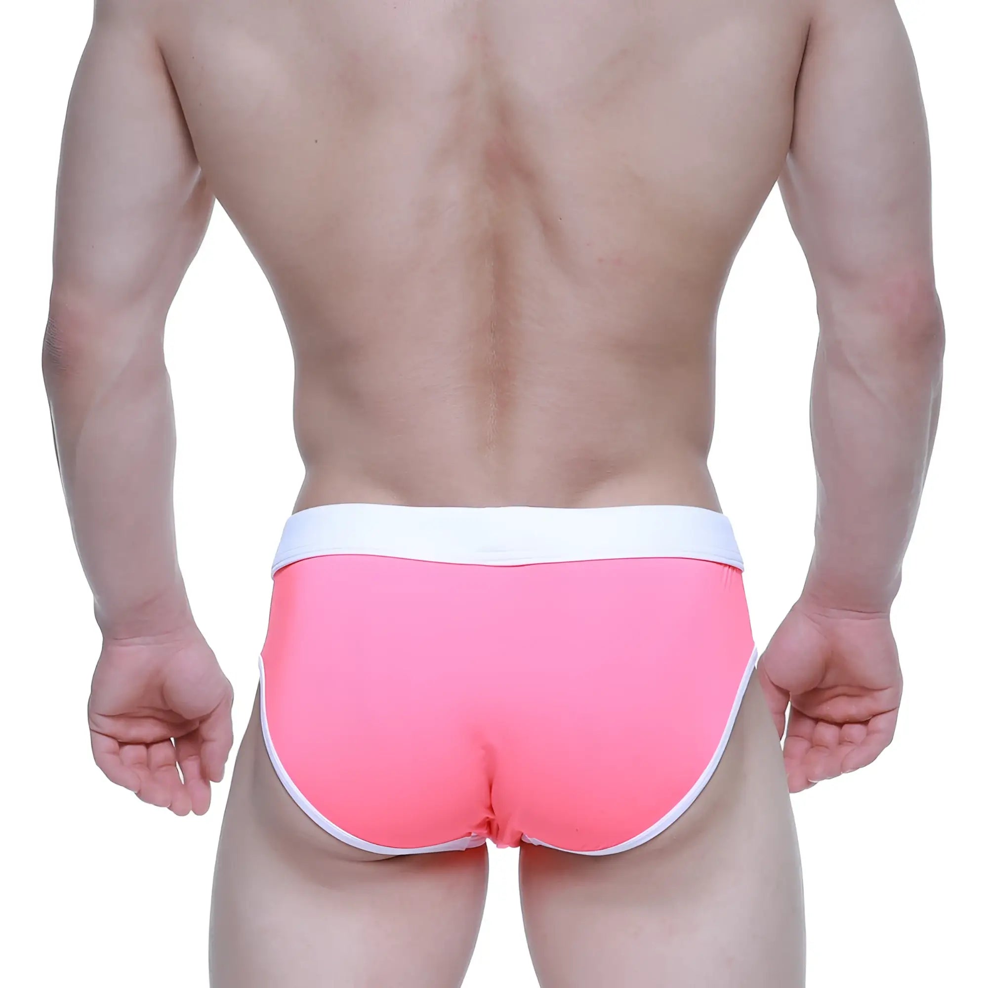 MetroMaleWear swim brief neon pink with bright pink fabric and white waistband and trim for stylish swimwear use