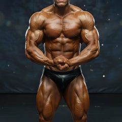 A muscular male bodybuilder wearing black glossy MetroMaleWear swim brief solid black 4946-19 front view