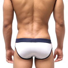 MetroMaleWear Tebai swim brief white with navy blue trim and red side accents for stylish swimming use
