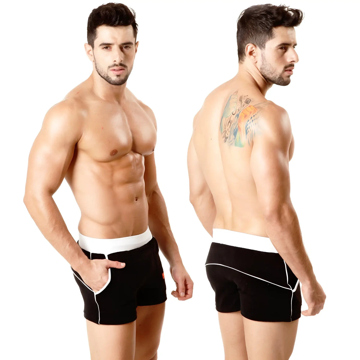Black MetroMaleWear terry sport shorts with white waistband and side trim ideal for athletic use