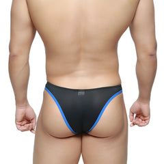 MetroMaleWear top bikini black 6114-20 black mesh briefs with bold blue trim for stylish comfortable wear