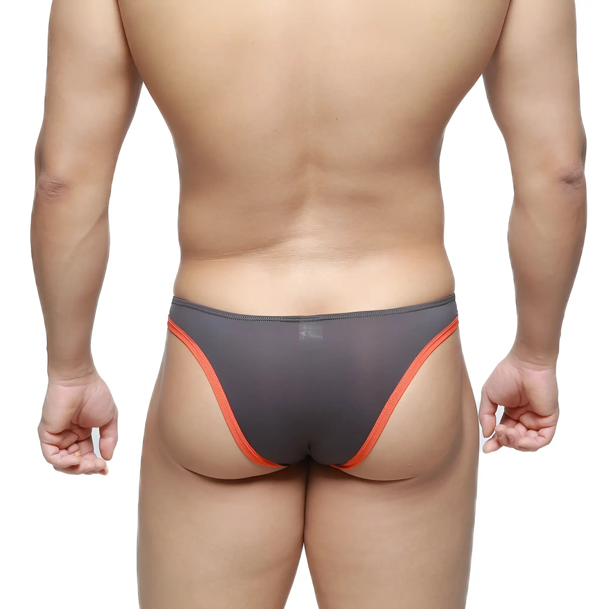 MetroMaleWear top bikini briefs gray mesh with vibrant orange trim breathable lightweight underwear for men