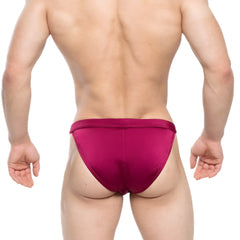 A sleek deep magenta satin finish swim bikini by MetroMaleWear Torres style 4993-29