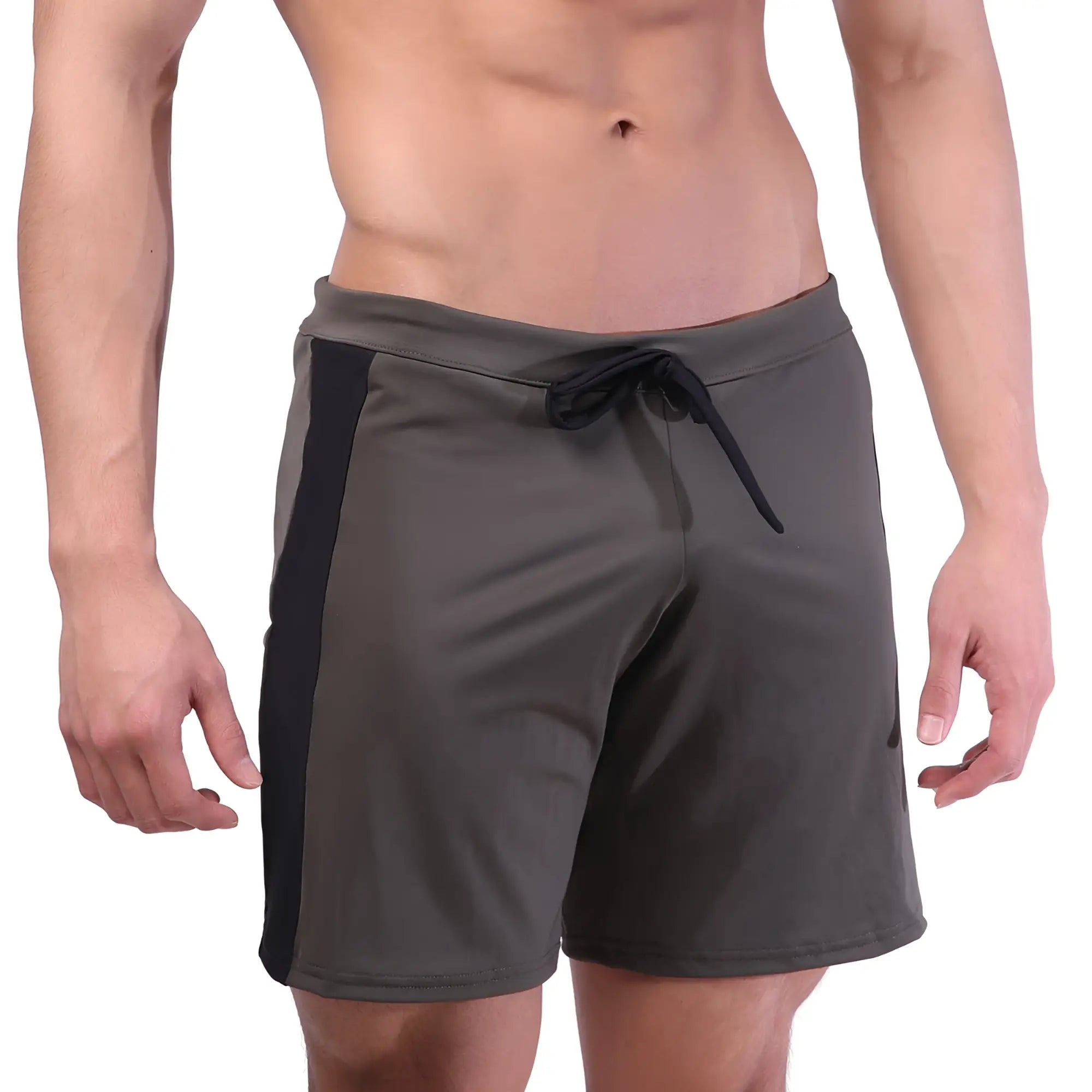 Dark gray metroMalewear trainer shorts with black side panels and matching drawstring waistband