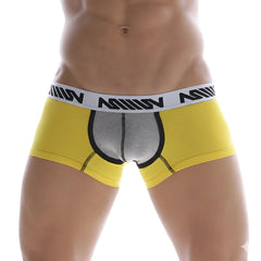 Yellow and gray metro malewear tricolor short boxer briefs with white waistband and black miiw branding 7 inch
