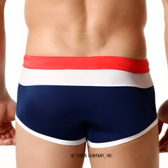 MetroMalewear trio swim trunk navy 4913-28 men’s snug fit briefs with navy blue white and red stripes