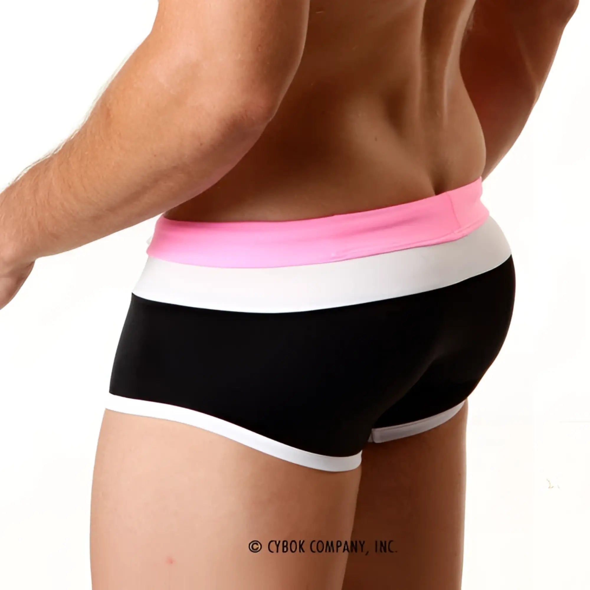 MetroMaleWear trio swim trunk black briefs with bold pink and white striped waistband for swimwear use