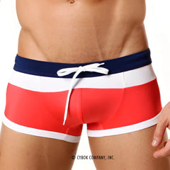 MetroMaleWear trio swim trunk red 4913-12 red white and navy blue striped swim trunks with white drawstring