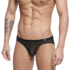 Metro malewear tull negro bikini 5103-m70 sheer black mesh briefs with solid waistband and white logo