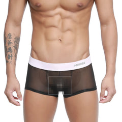 Black sheer mesh briefs with white elastic waistband branded amuw from MetroMaleWear Tull Trunk 2026-19 collection