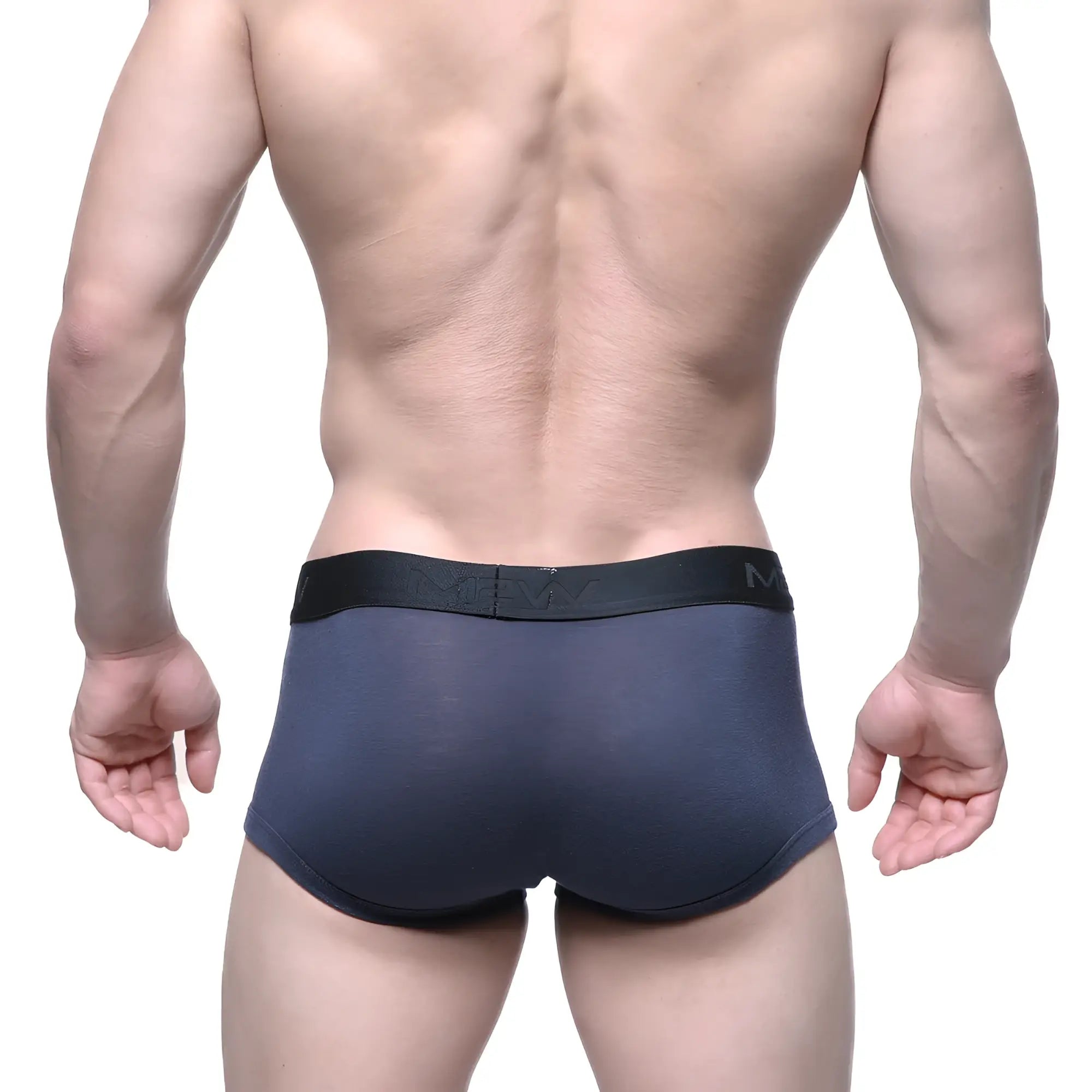 Dark gray MetroMaleWear Uphole Short boxer briefs with black elastic waistband and brand logo in charcoal color