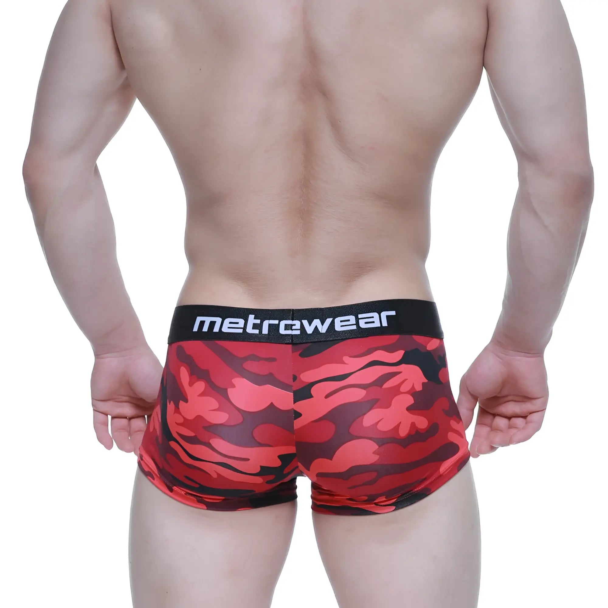 MetroMaleWear Urban Camo Trunk 2026-90 red and black camouflage men’s briefs with black waistband and metrewear branding