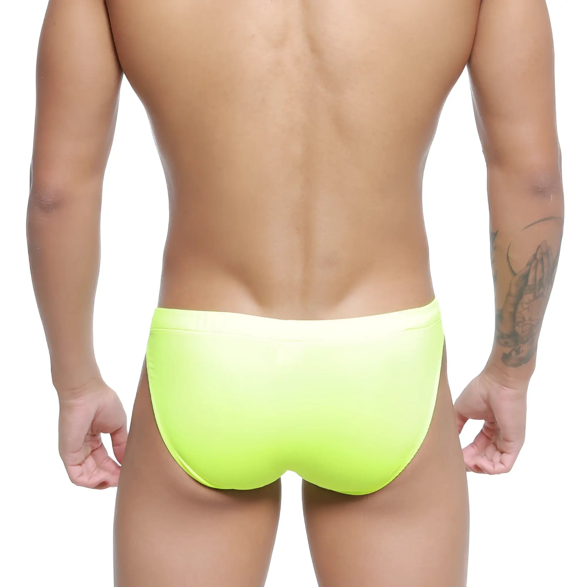 Bright neon yellow swim trunks metroMalewear vanguard swim bikini smooth form-fitting design in neon green