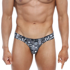 MetroMaleWear Vasco Hip Brief Basalto 5103-23 black and white geometric patterned men’s swim trunks with bold design