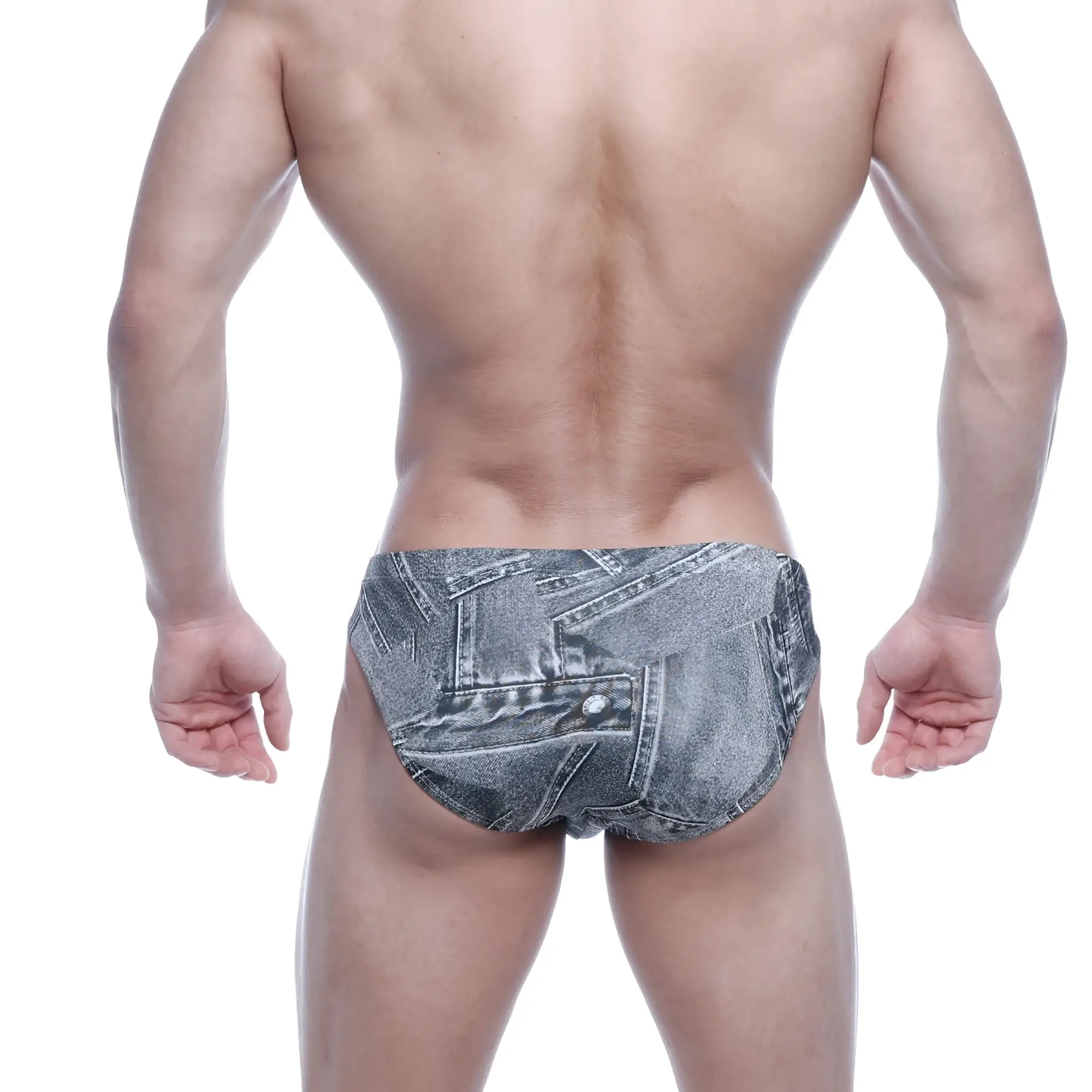 MetroMaleWear Vasco Hip Brief denim gray 5103-70 featuring gray denim-patterned patchwork design for men