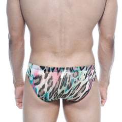 MetroMalewear vasco hip brief Fenrir 5103-79 vibrant multicolored leopard-print swim trunks in pink teal and black