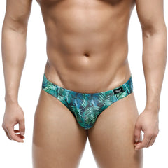 Metro malewear vasco hip brief jungle 5103-88 teal and green tropical leaf patterned men’s briefs with black brand tag