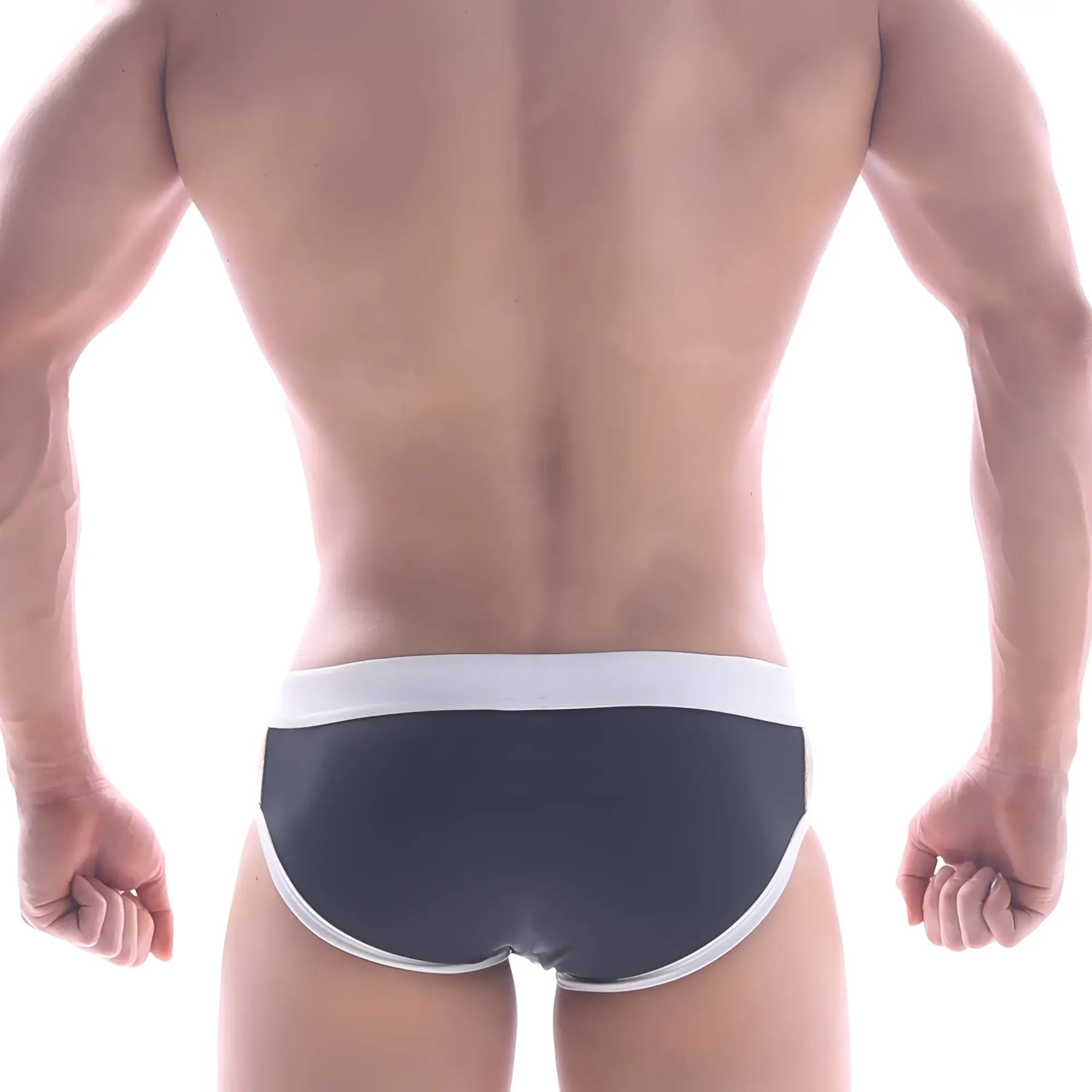 MetroMaleWear Ventana swim brief 4924-20 in black with white trim designed for comfortable beachwear