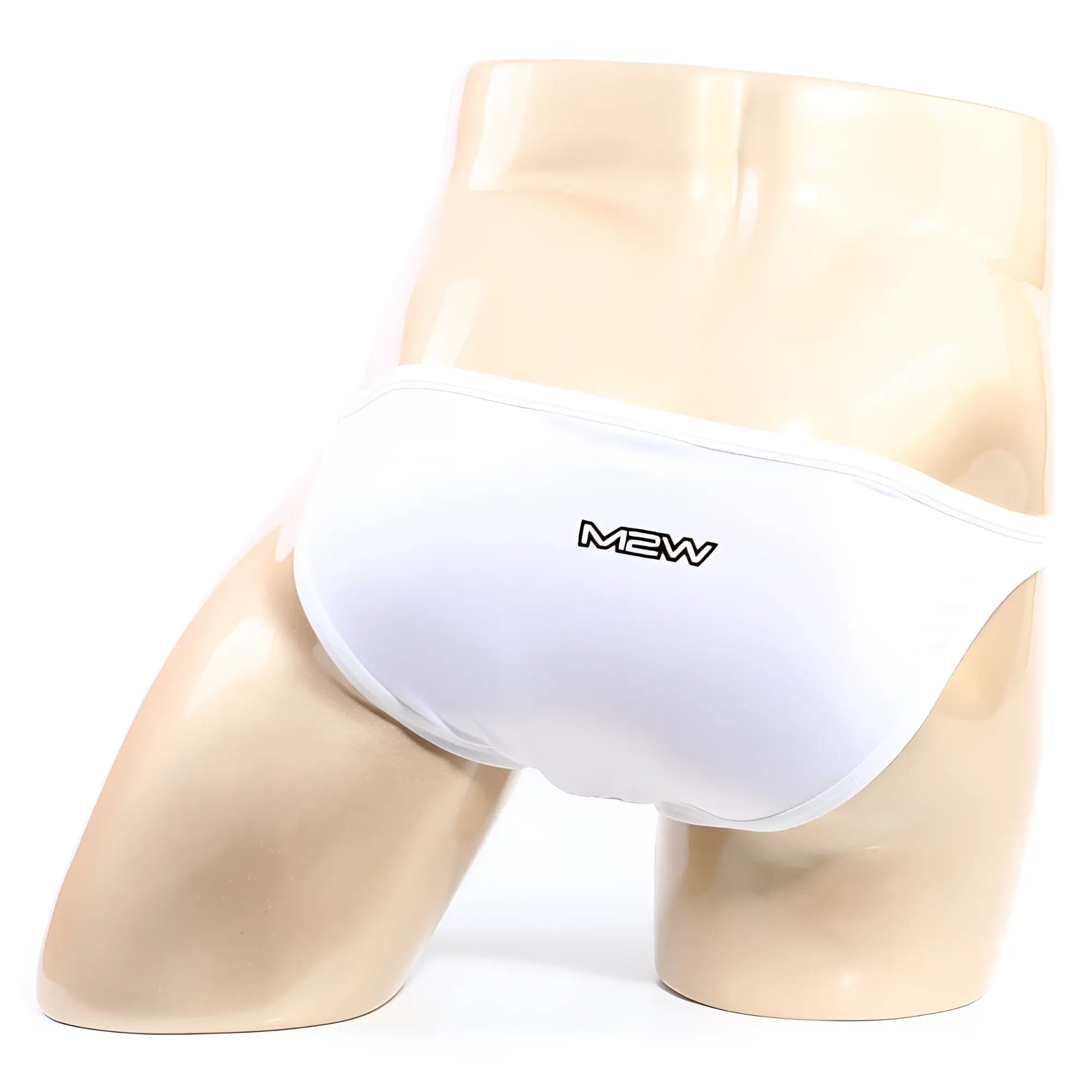 White mew brand briefs displayed on a mannequin from metroMaleWear verano bikini crystal 3606-01 collection