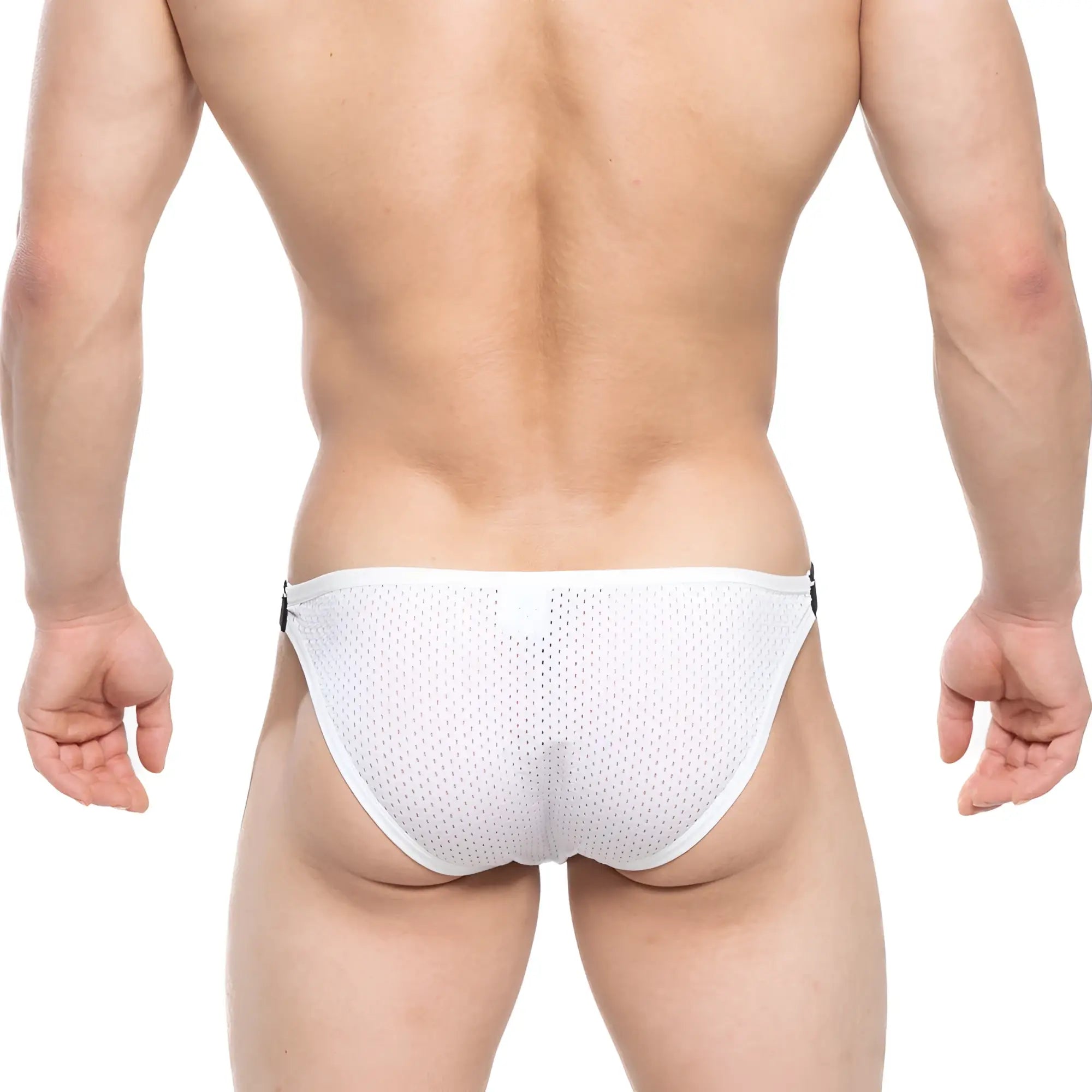 White mesh briefs with black side tabs by MetroMaleWear Verano bikini 3606-00 offering breathable comfort