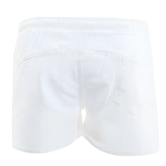 Back view of metromalewear viena short white 4715-00 athletic shorts with elastic waistband and single rear pocket