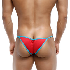 Metro male wear wave string bikini red 3104-12 in red and blue with textured fabric design showing back side