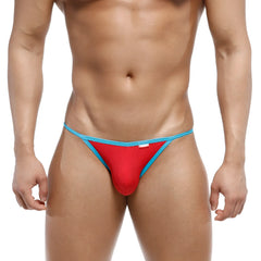 Red mesh thong with light blue trim metroMaleWear wave string bikini red 3104-12 front view