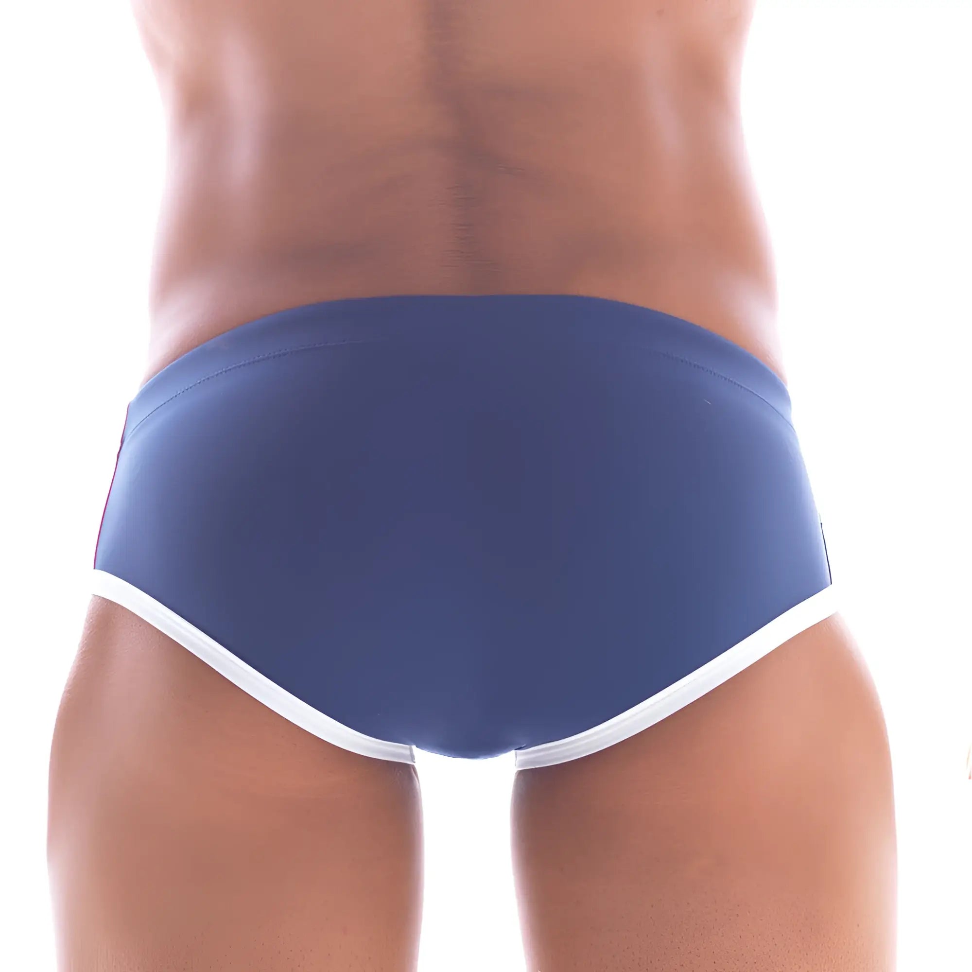 Navy blue swim trunks with white trim by metromalewear wave swim brief 4918-28 designed for comfortable swimming