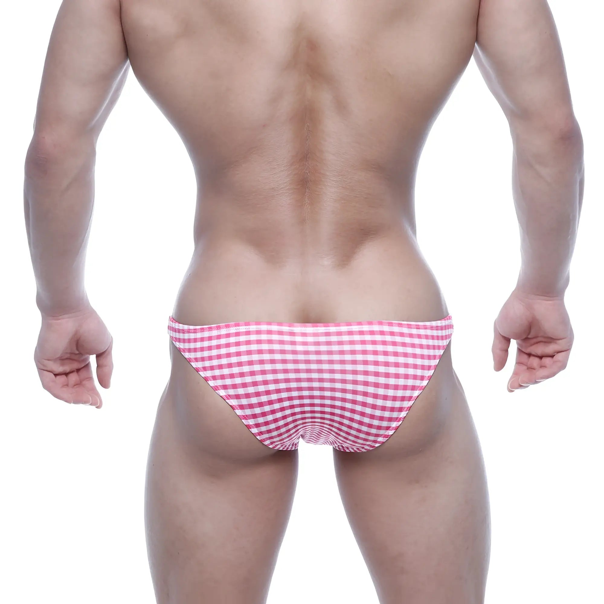 MetroMaleWear Xtreme bikini briefs in pink and white gingham pattern combining comfort and style