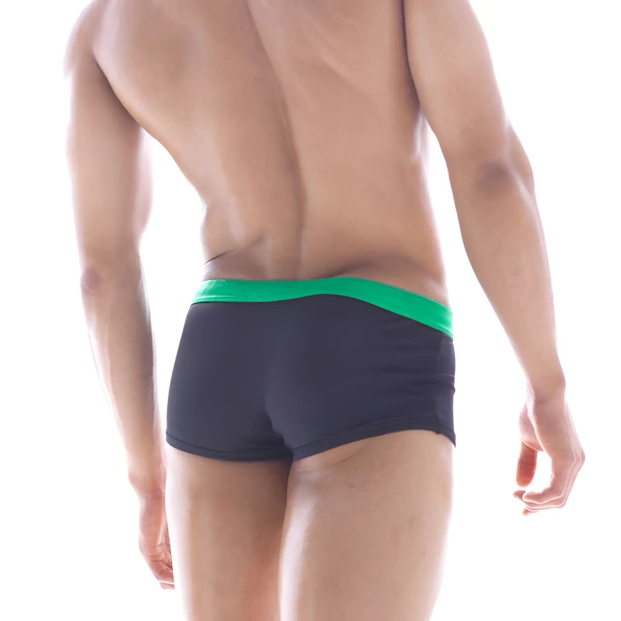 Black MIIW emerald square cut trunk swimwear with vibrant green waistband size M for swimming and beachwear