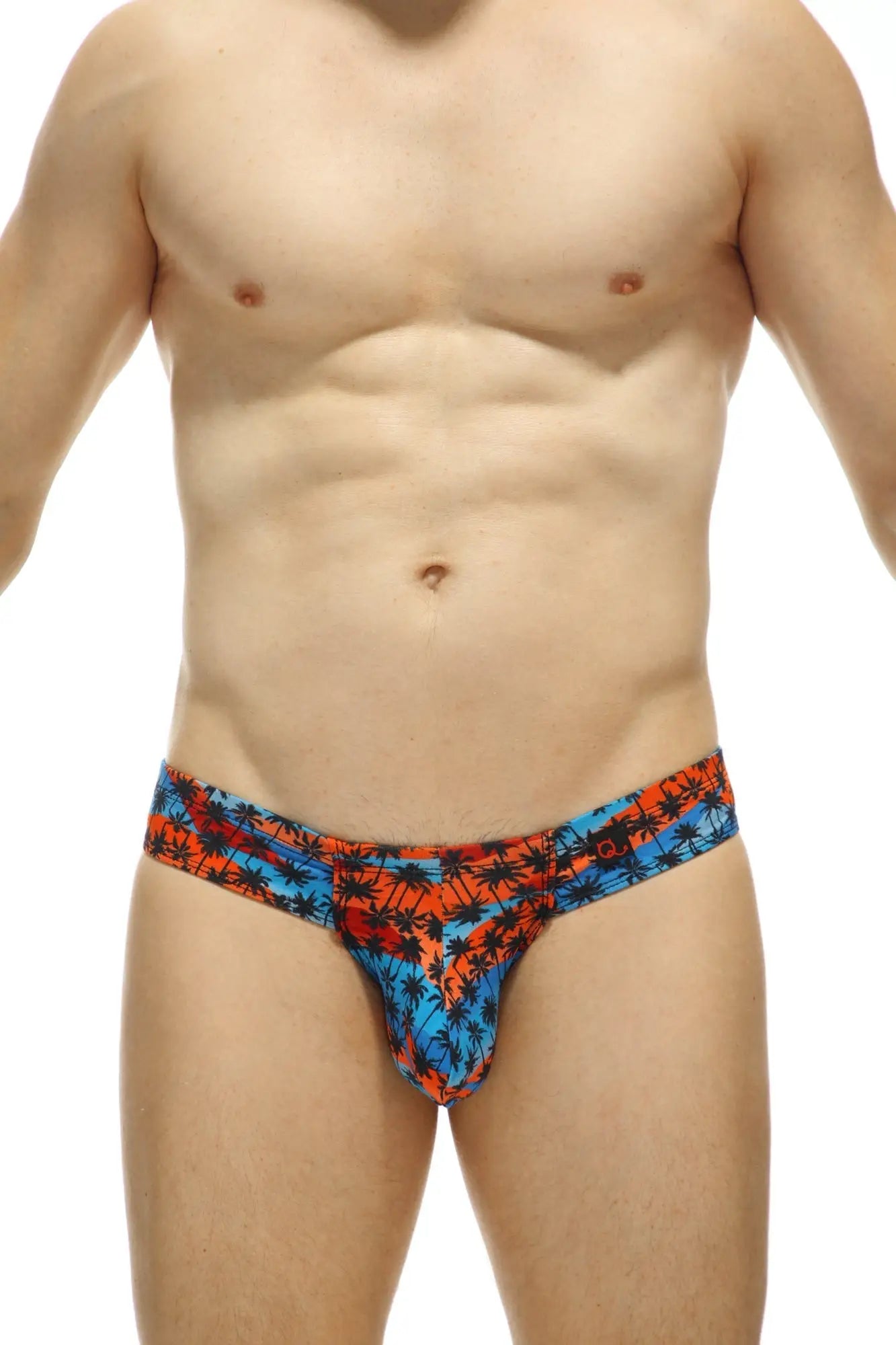 Mini boxer cheek temae vibrant orange and blue tropical palm tree patterned men’s briefs with comfortable fit