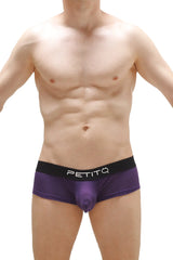 Mini boxer double pouch bee purple briefs in purple mesh with black petitq waistband for comfortable support