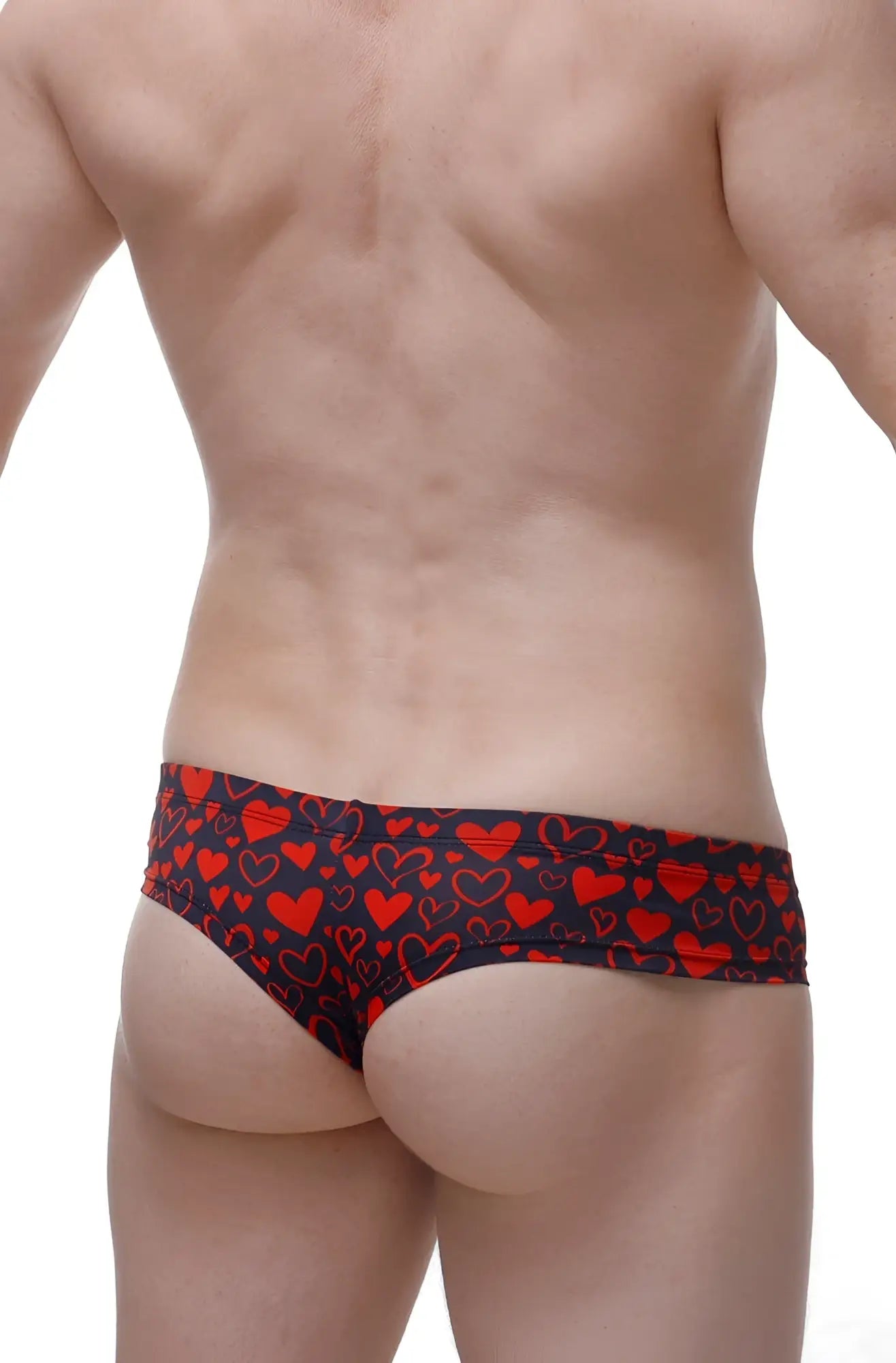 Mini boxer king of hearts red heart patterned men’s briefs on dark navy fabric in soft cotton material