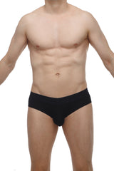 Black PetitQ mini boxer cheeky modal briefs with a smooth, form-fitting design showing the back side