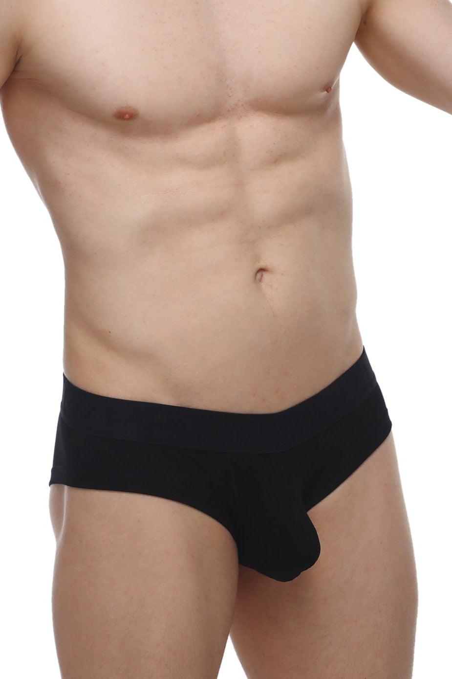 Black petitq mini boxer cheeky briefs in modal fabric with a smooth, form-fitting design shown from the back