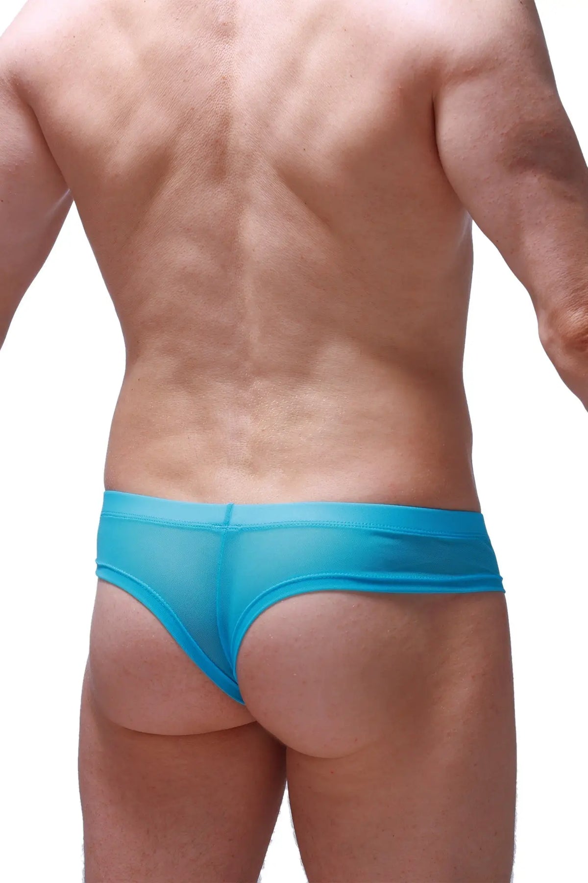 Mini boxer net maya blue bright blue sheer mesh briefs showcasing lightweight breathable fabric design
