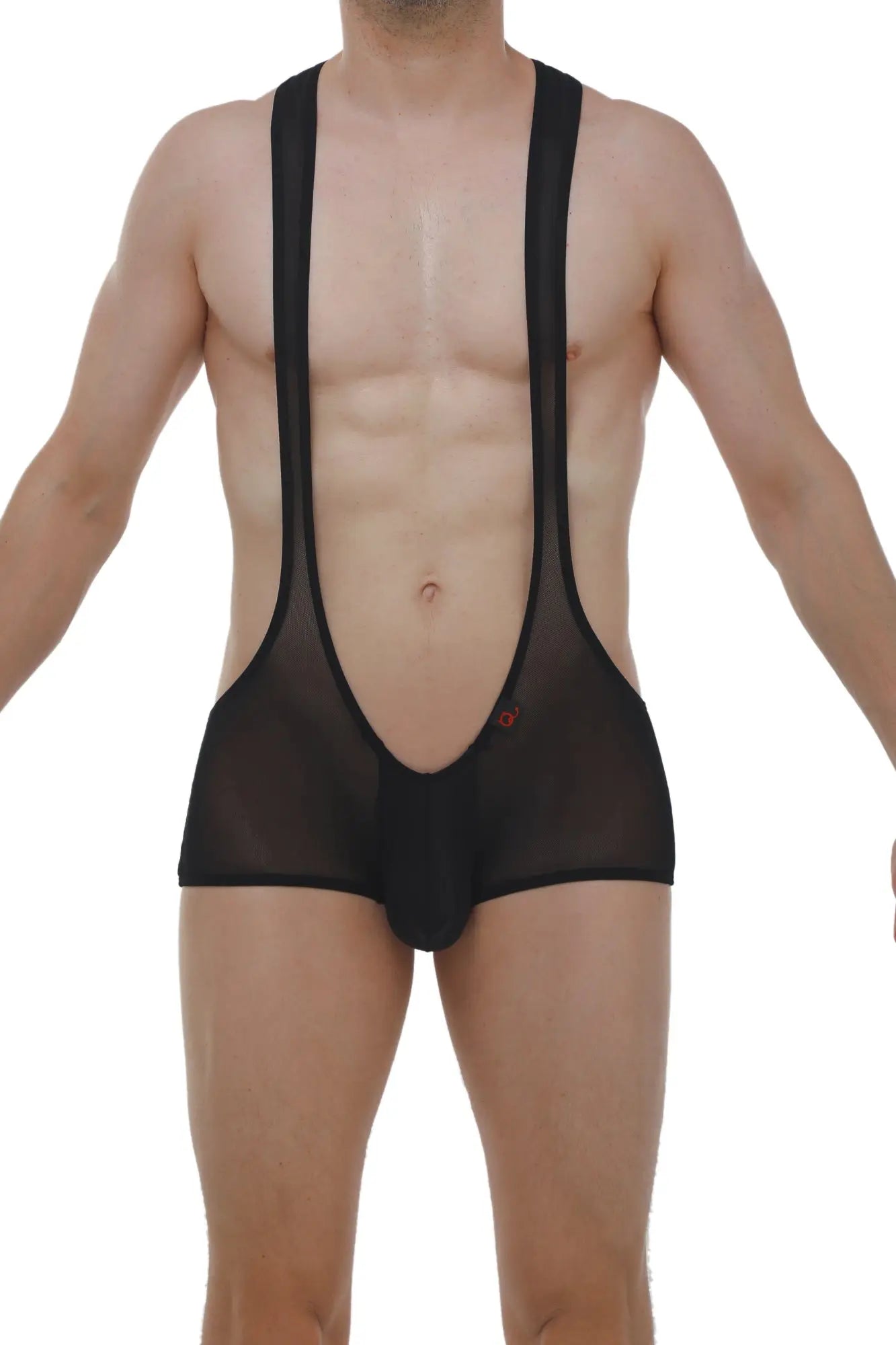 Mini singlet net black sheer mesh suspenders with low cut front and solid black trim for stylish layering