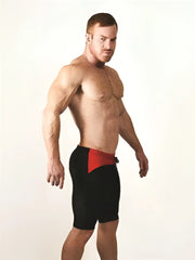 Mister B Urban Mallorca cycle shorts in black and red with bold geometric design size M for athletic use