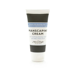 White tube of mixologie manscaping cream shave lotion sent iii with black and light blue label for grooming use