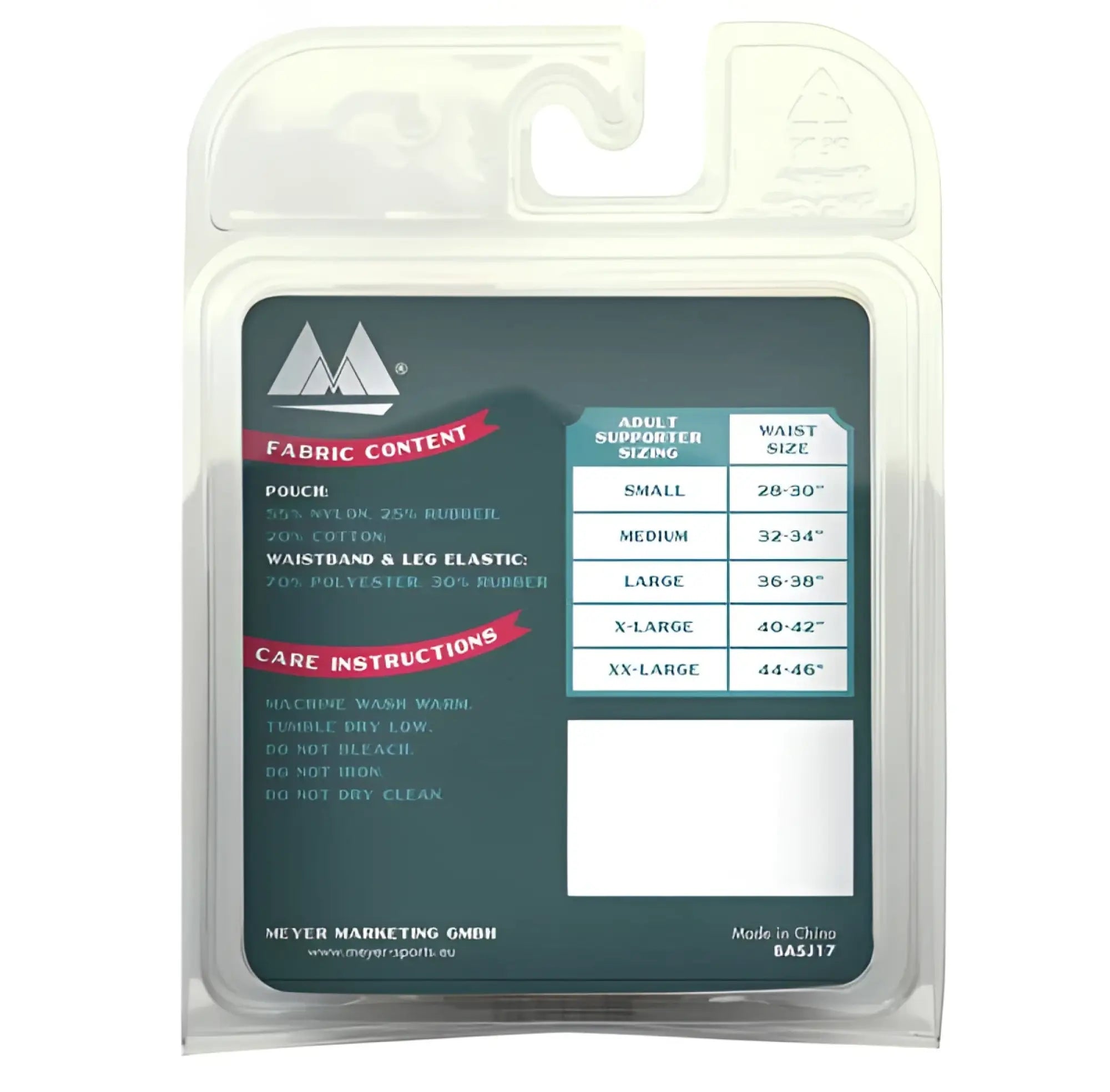 Mm original edition bike style adult supporter in dark green packaging with size chart and fabric content details visible