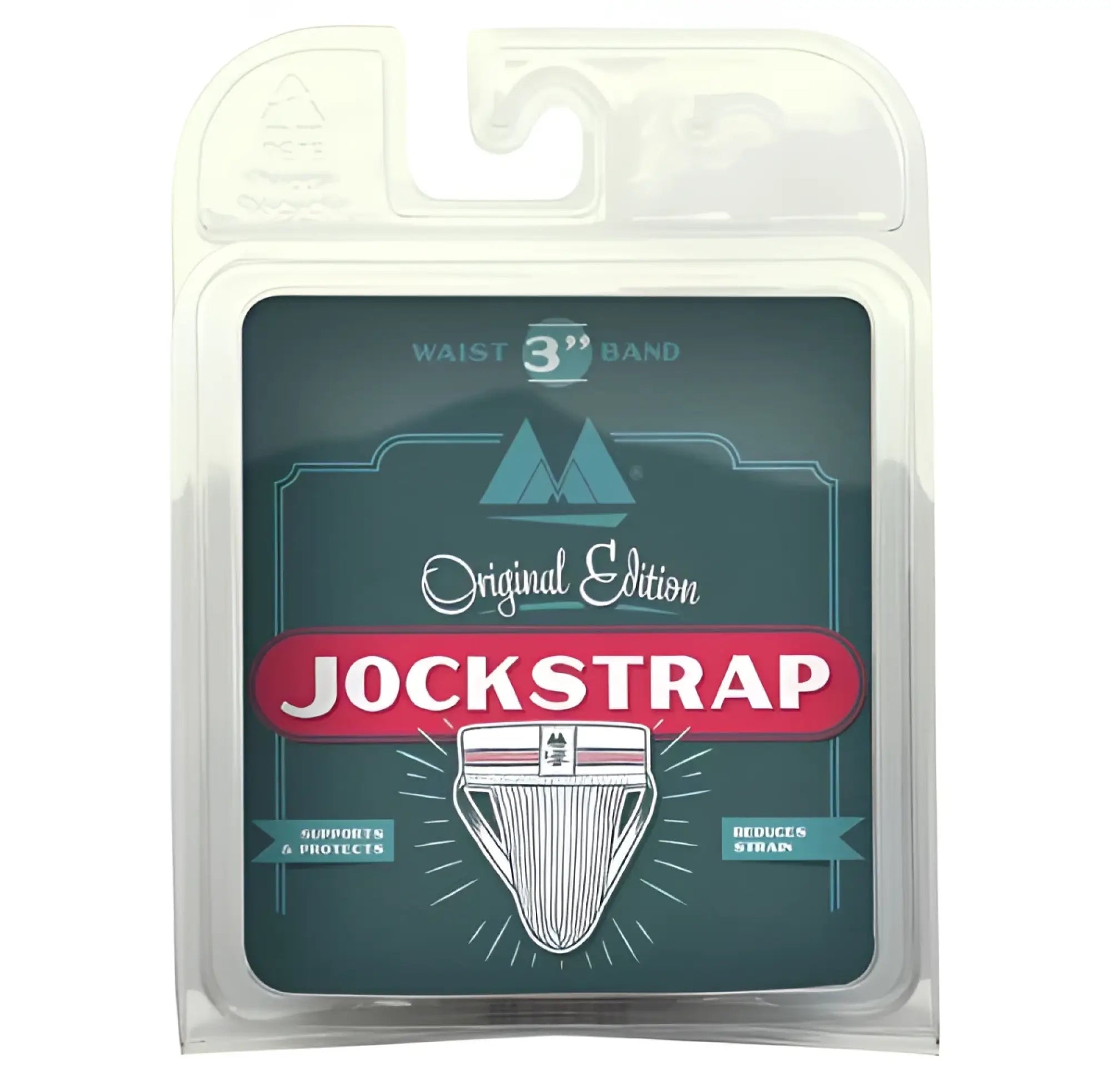 Original edition white and black jockstrap in clear packaging with illustrated graphic mm original edition bike style underwear