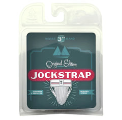 Original edition white and black jockstrap in clear packaging with illustrated graphic mm original edition bike style underwear