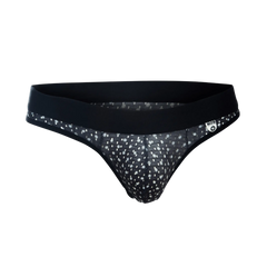 MOB Aero Jock black and white polka dot mesh briefs with solid black waistband front view