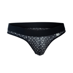 Black and white polka dot mesh briefs with solid black waistband from mob aero jock final sale