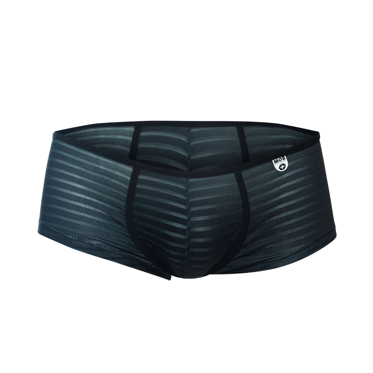 Black mens briefs mob boyshort with subtle striped pattern and reinforced side seams for comfortable wear