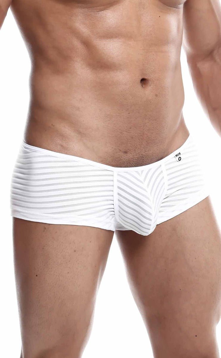 Mob boyshort white striped briefs with modern form-fitting design made from comfortable stretch fabric
