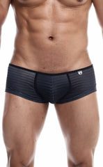Black textured mob boyshort briefs with subtle striped pattern and black trim showing front side details