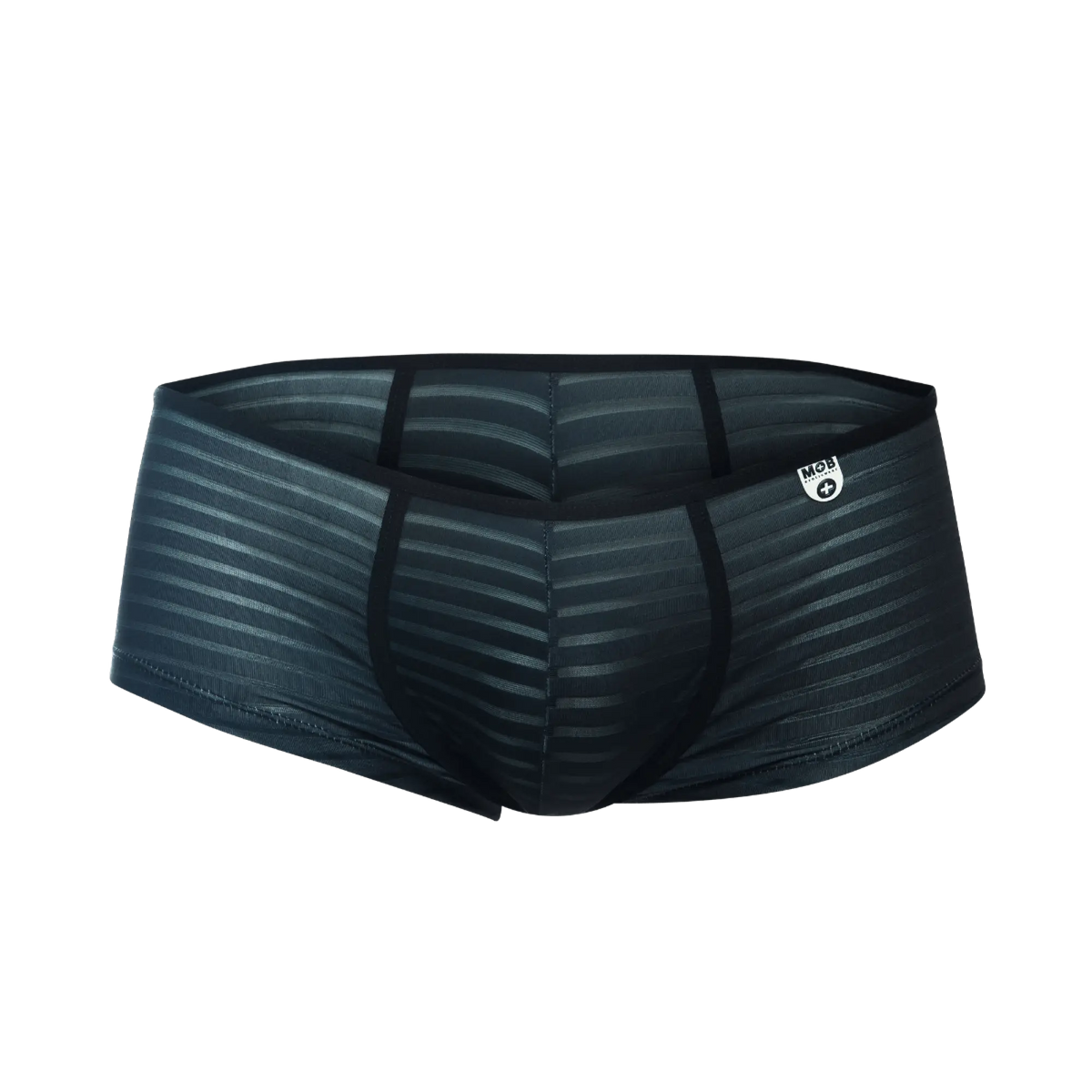 MOB boyshort black men’s briefs with subtle striped pattern and reinforced side seams for comfortable wear