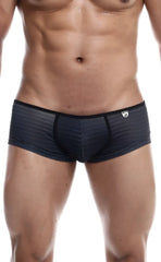 Black textured mob boyshort briefs with subtle striped pattern and black trim showing front side details